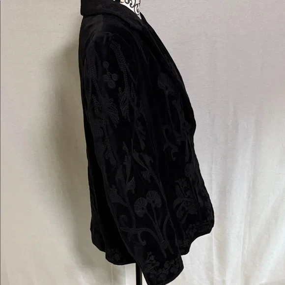 Vintage Nygard Collection Black Velvet Embroidered Cotton Women's Blazer Size 16 - Picture 5 of 15